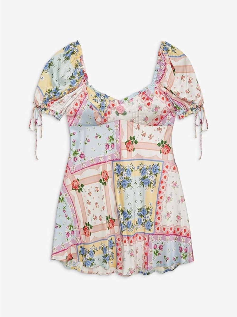 For Love And Lemons Pastel Patchwork Puff-Sleeve Top